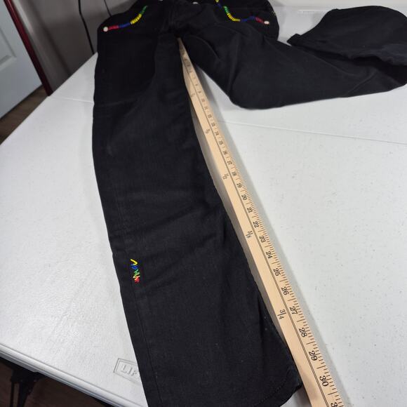 Coogi Black Rainbow Embroidered Ultra Hi Rise Button Front Pants Jeans 9 / 10 - Picture 4 of 6